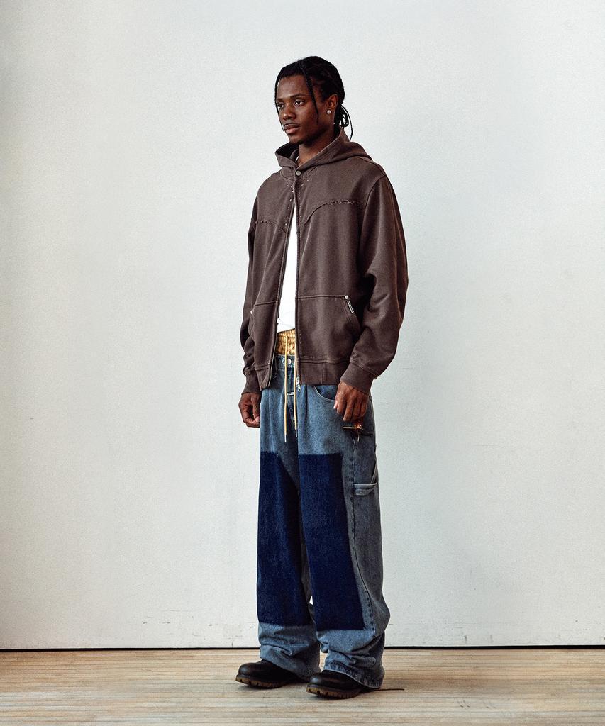 Thevinylhouse Dyed Hoodie Zip-Up Brown