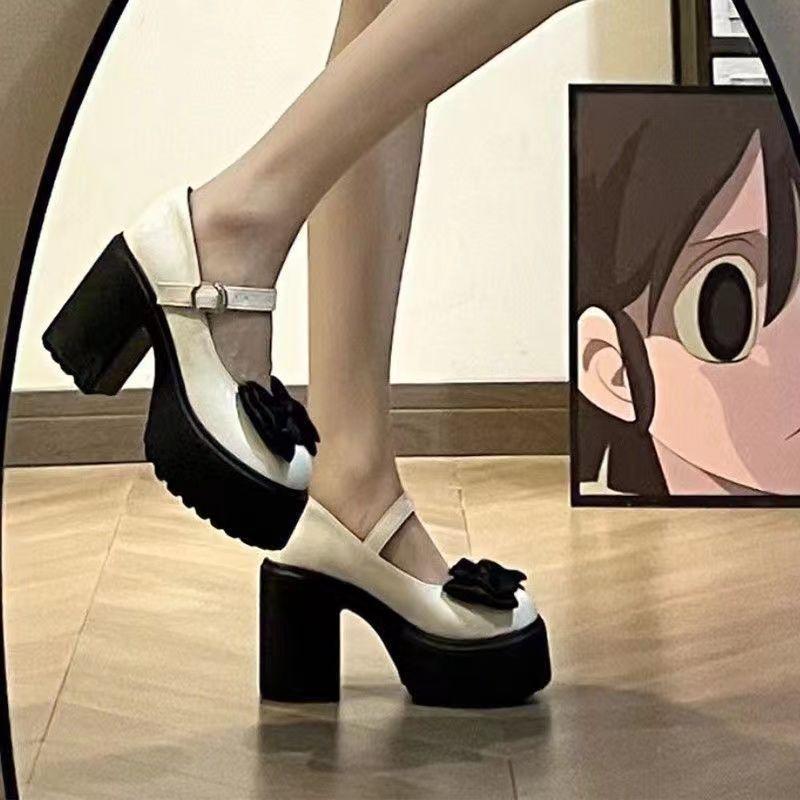 Woman Pumps with Bow Super High Heel Mary Jane Shoes for Women Platform Summer 2025 Young Korean Style Discount Shoe Fashion 39