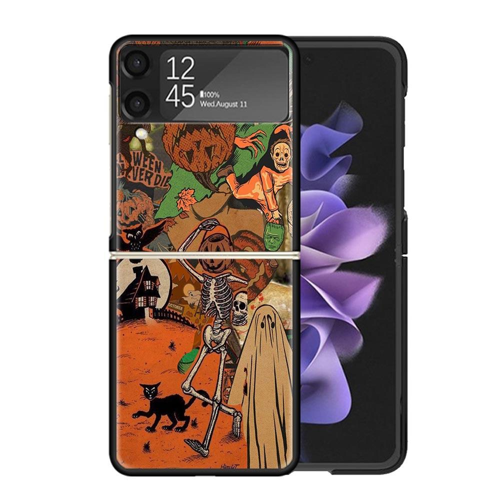 October Fall Halloween Spooky Pumpkin Clear Phone Case For Samsung Z Flip 7 6 5 4 3 Galaxy ZFlip7 ZFlip6 ZFlip5 ZFlip4 ZFlip3 5G