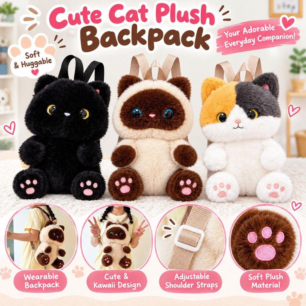 Soft Stuffed Animal Backpack Big Eyes Kitten Plush Doll New Cat Plush Backpack for Children