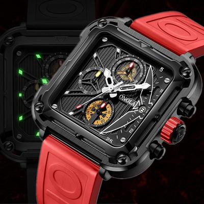 Moda Kare Kadran Deri Erkek Saatleri Lüks Spor Su Geçirmez Saat Erkek Kronograf Quartz Kol Saatleri Montre Homme+Kutu