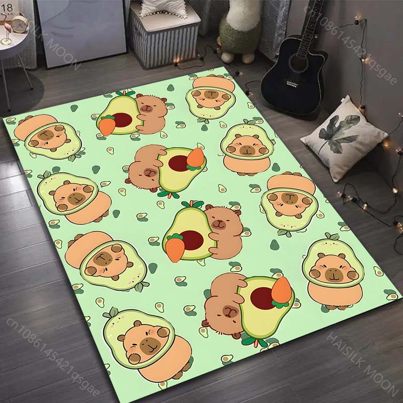 1PC Cute Capybara Print Cartoon Carpet for Living Room Bedroom Doormat Decor Sofa Table Area Rug Non-slip Floor Mat for Gifts