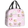 Cartoon Mochi Cat Peach And Goma Meme Lunch Bag Women Thermal Cooler Insulated Lunch Box for Work Office Travel Picnic Food Bags Practical Use