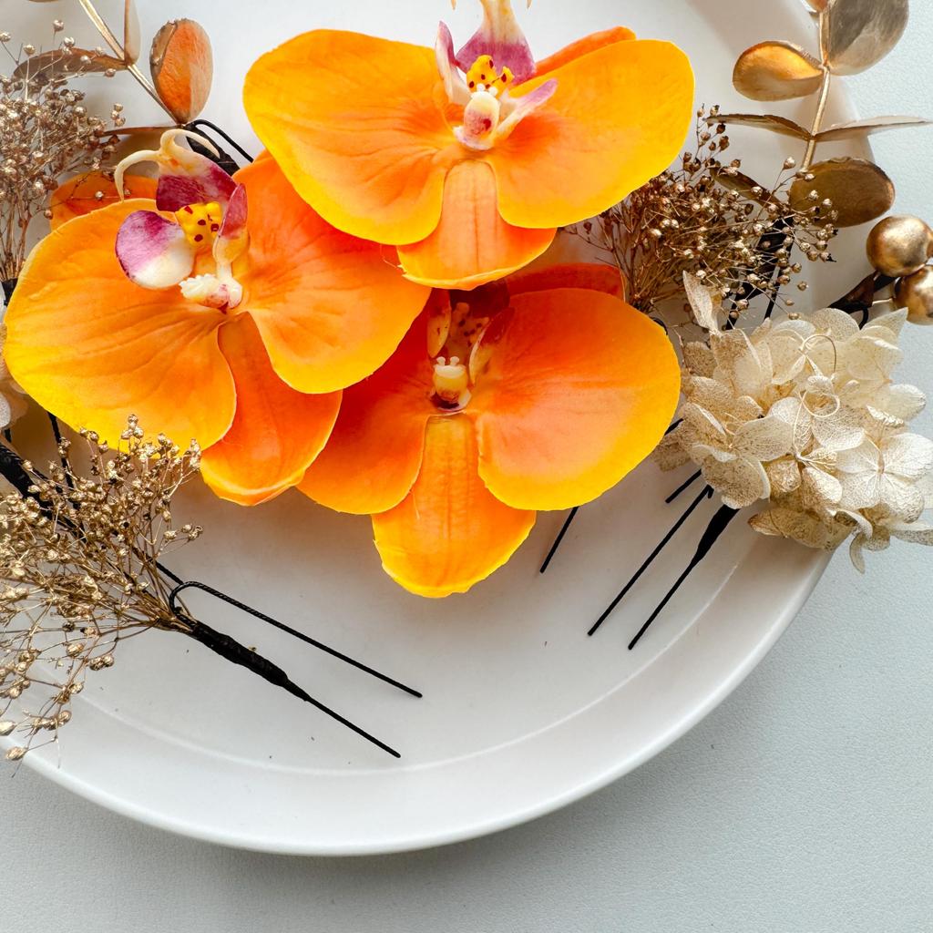 Orange Phalaenopsis Orchid Hair Dried for and Perfect for and Hani. Ornament, Flower, Kimono, Coming-of-Age Ceremonies, Graduations, Weddings, Bridal,