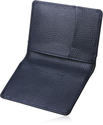 Men's Slim Business Card Holder, 5 Pockets with Memo Holder, Genuine Shrink Leather, Navy