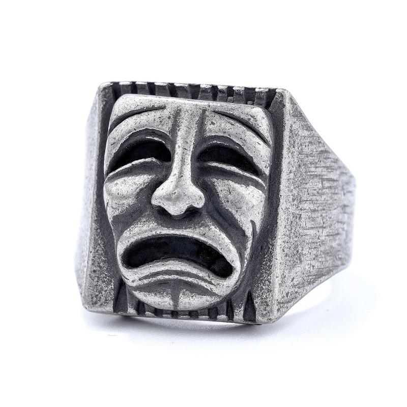 

Retro old drama face mask ring, personality mask, mood, mood, trend, punk style jewelry no. 13
