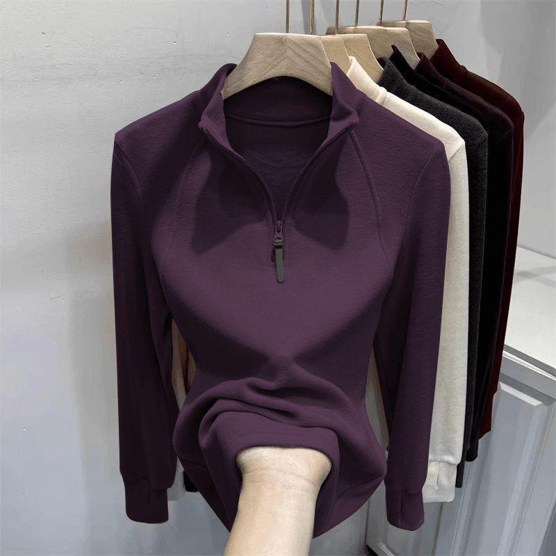 

European Velour Half-Zip Long Sleeve Hoodie for Women - Autumn/Winter Warm Top. XL for 120-140 jin виноградный/фиолетовый