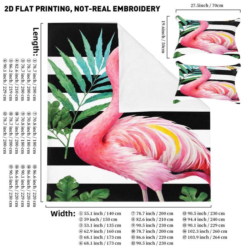 Spring And Summer Theme Pillowcase Quilt Cover 3Pcs Bedding Pink Flamingo Cartoon Pattern For Bedroom Hotel Dormitory Decor