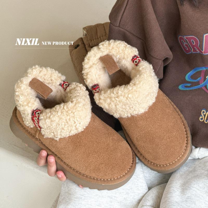 New winter children's snow boots, frosted lambswool boots, fleece thickened warm boots for boys and girls