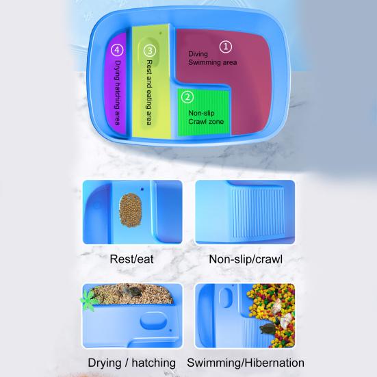 Stable Reptile Feeding Box with Basking Platform High Transparency Turtle Breeding Box with Rest Diving Crawling Incubation Area Aquarium Supplies