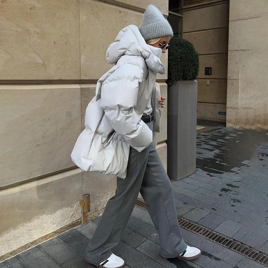 Autumn Winter Thicken Warm Parka Women Casual Solid Color Pocket Loose Short Hooded Coat Jackets Outwear