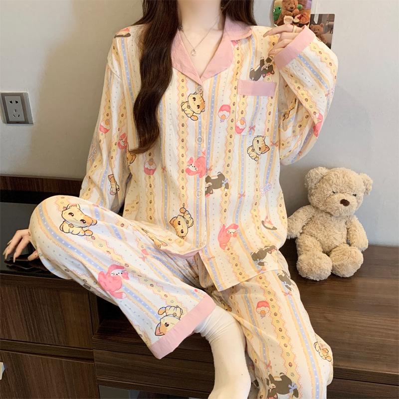 Elegant And Simple Natural Style Pajamas Women'S Autumn Flowers Long-Sleeved Fashion Loungewear Cloud Cotton Suit
