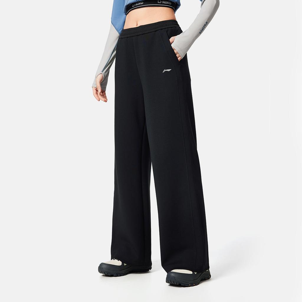 Li Ning Fitness Series Straight Leg Simple Versatile Solid Color Mid Waist Casual Knit Sports Pants Women pants AKLV970-3