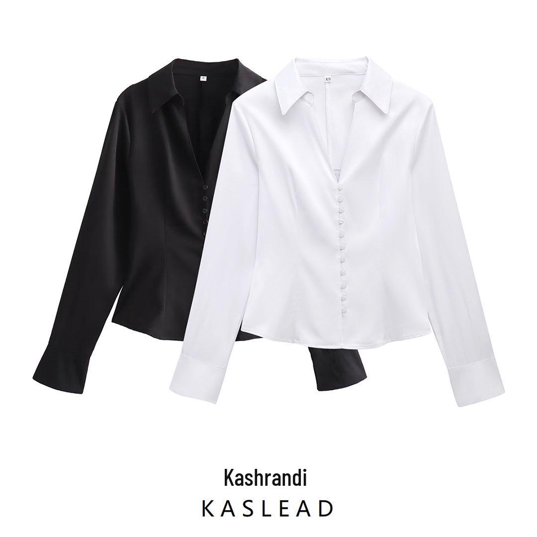 

2024 Winter Women s European & American Style Fashion Casual Black Fitted Button-Down Shirt Extra Small белый