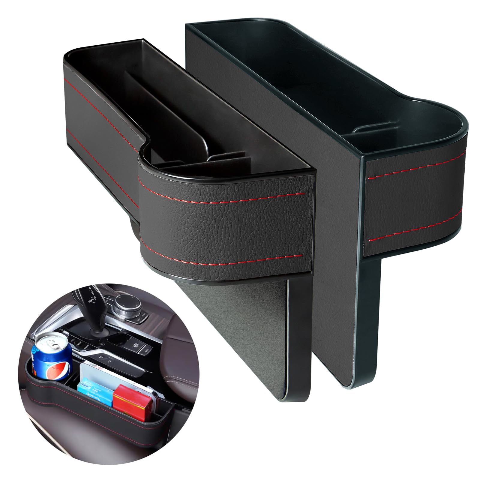 

Car Seat Gap Storage PU Leather Seat Side Car Convenient Large Car Side Storage Box for Small Cell Remote Car Seat Storage Pocket with Drink Fits