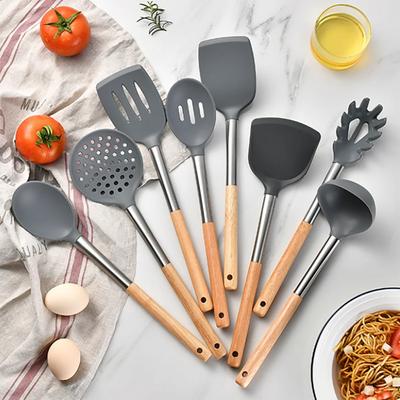 Silicone Kitchen Utensils Spatula Shovel Soup Spoon Cooking Tool Non-Stick Wood Handle Kitchen Gadgets Beaters Kitchenware