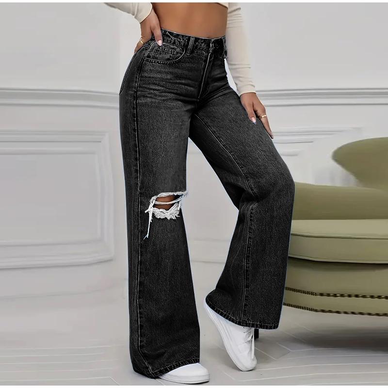2025 Frühling Herbst Neue Weitbeinjeans Damenbekleidung Hosen Vielseitige Klassische Einfarbige Mode Denimhosen