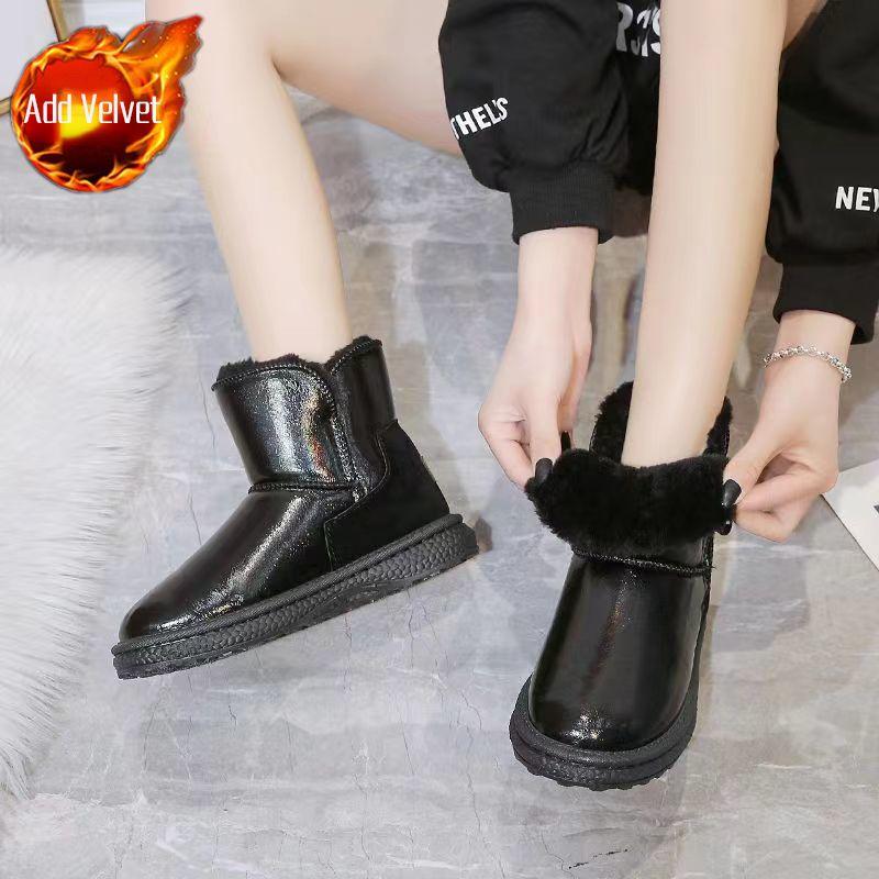

Fashion Flat Waterproof Leather Ladies Shoes Round Toe Plush Warm Booties 2025 New in Chic and Elegant Winter Novelty Women s Snow Boots 41