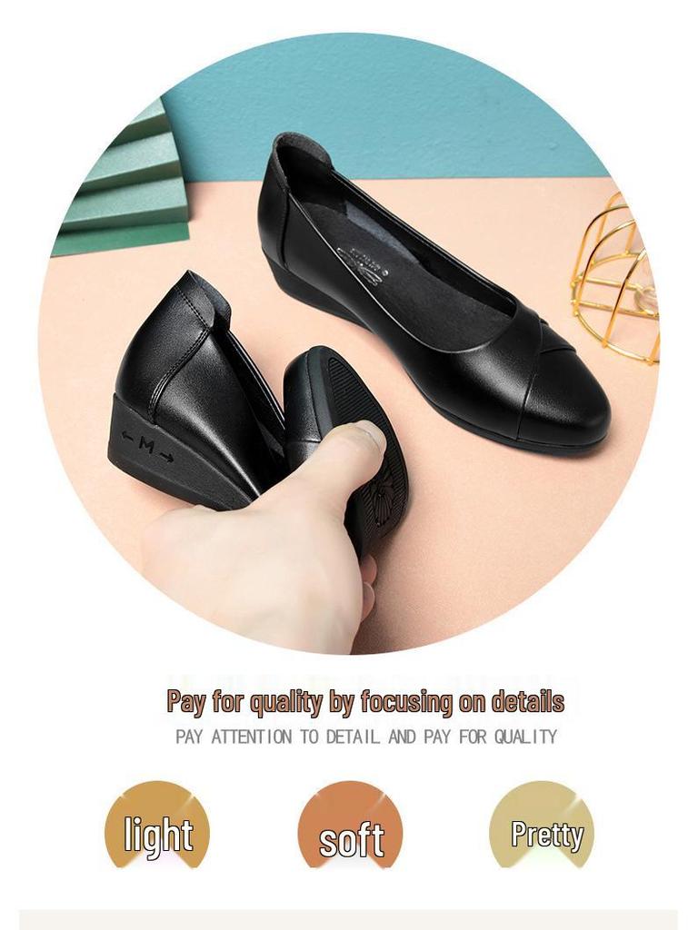 Chaussures en cuir à enfiler pour femmes printemps et automne: Ballerines confortables à semelles souples pour les personnes d'âge moyen et les personnes âgées
