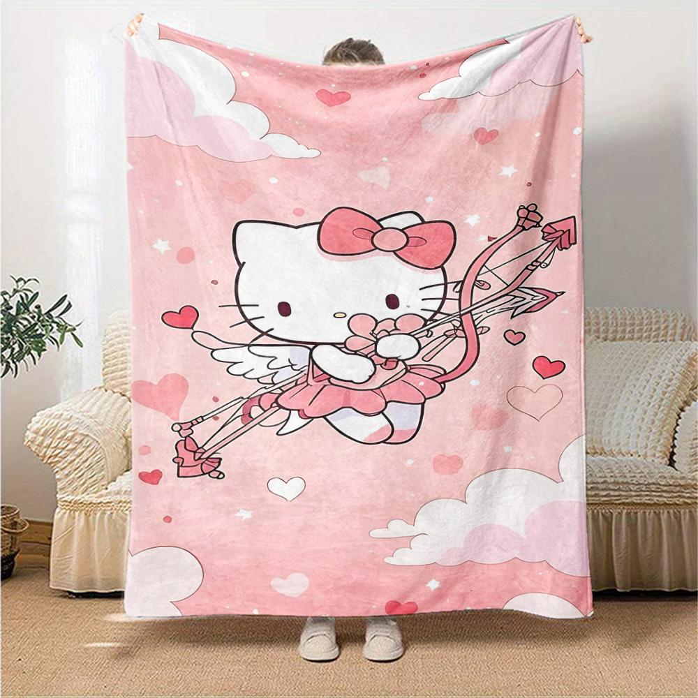1pc Hello Kitty Cupid Blanket Lightweight Flannel Throw for Sofa Bed Travel Camping Livingroom Office Couch Chair