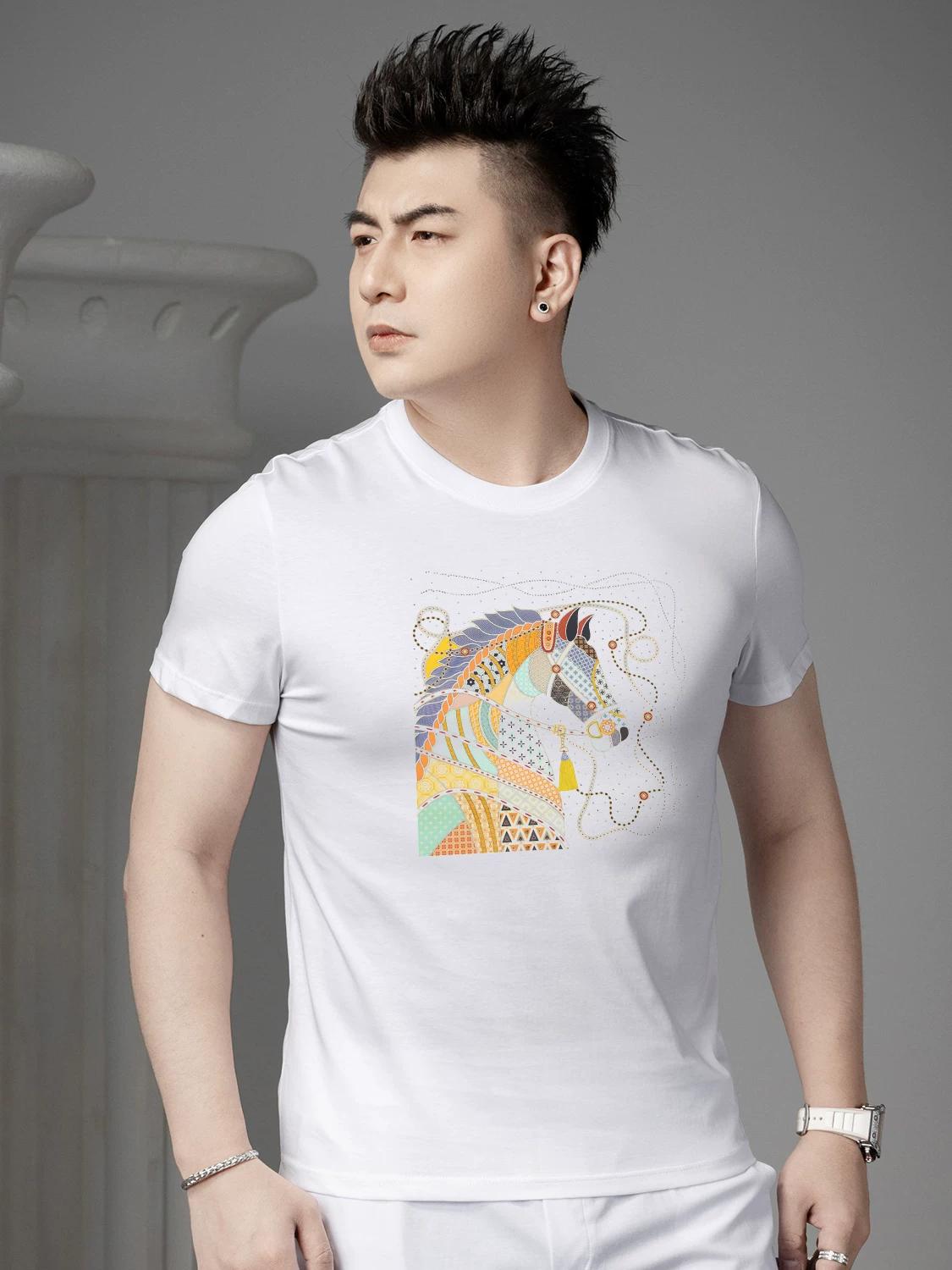 

European Station 2025 Summer New Men s Round Neck Cartoon Print Short Sleeve T-Shirt Trendy Casual Half-Sleeve Top for Men XL белый