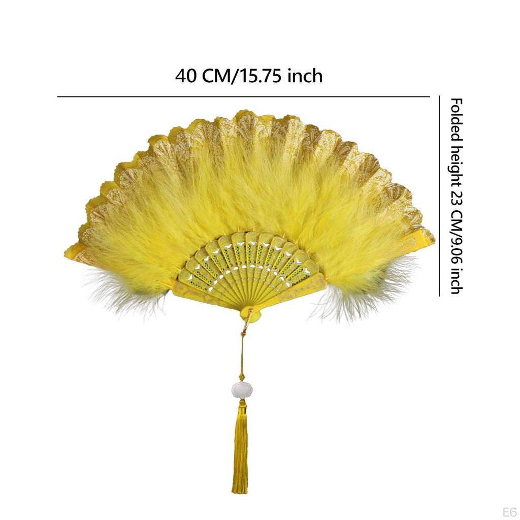 Handheld Folding Fan Pendant Decor Accessories Prop Feather for Prom