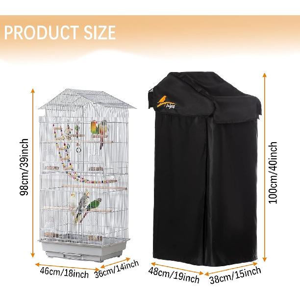 Small Bird Cage Cover(Black) Good Night Black-Out Cover for Birdcage with Roof Top Durable Breathable Washable Material (18x14x 39) inches(cage is
