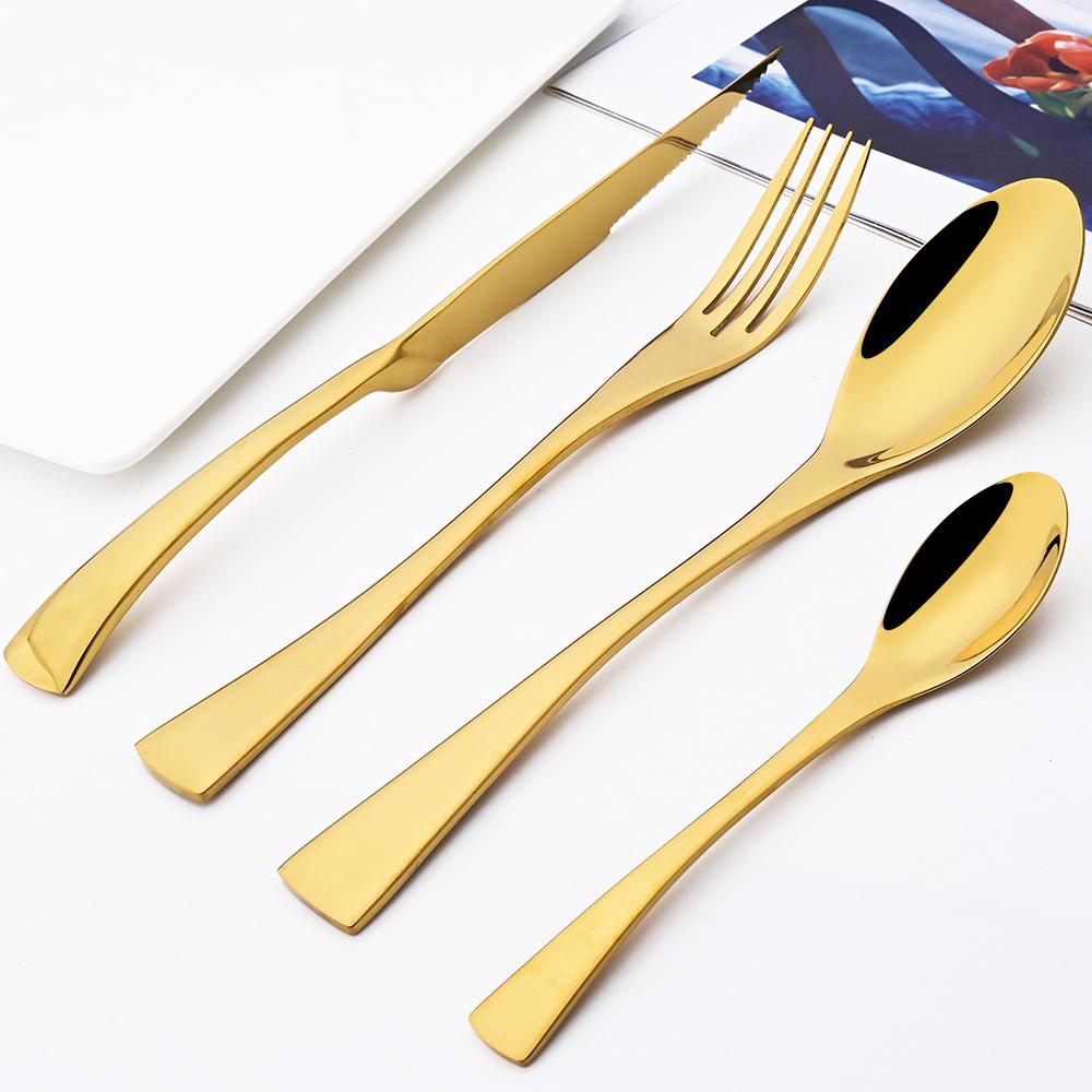 24pcs Black 304 Stainless Dinnerware Set Sharp Steak Knife Fork Coffee Spoon Cutlery Set Stainless Steel Flatware Silverware Kitchen Tableware