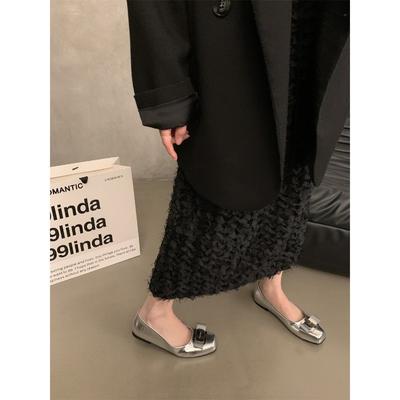 Celebrity Style Silver Small Leather Shoes Women'S Silver Buckle Pedal Beanie Shoes Spring And Summer Wear Mary Jane Single