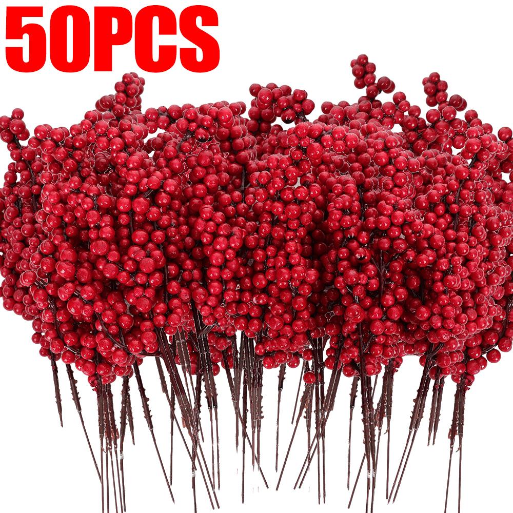Simulation Red Berry Artificial Christmas Wealth Fruit Branches for Xmas Tree Party Home Table Ornaments Red Fruit Wreath Decor