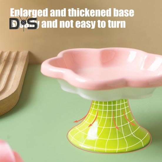 Ceramic Raised Cat Bowls Flower Design Elevated Cat Food Water Bowl Small Cat Feeding Dish for Cats Small Dogs