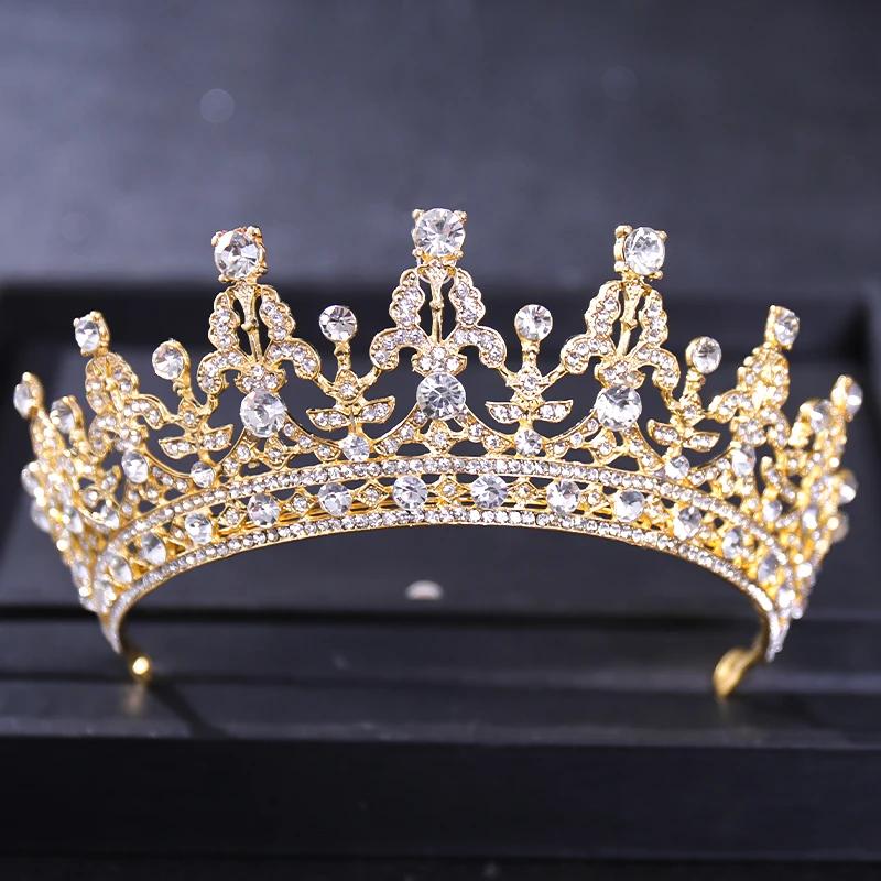 Goldfarbene Luxus-Kristall-Hochzeitstiara und Kronen Party Strass Abschlussball Braut Diadem Krone Tiara für Damen Braut Haarschmuck