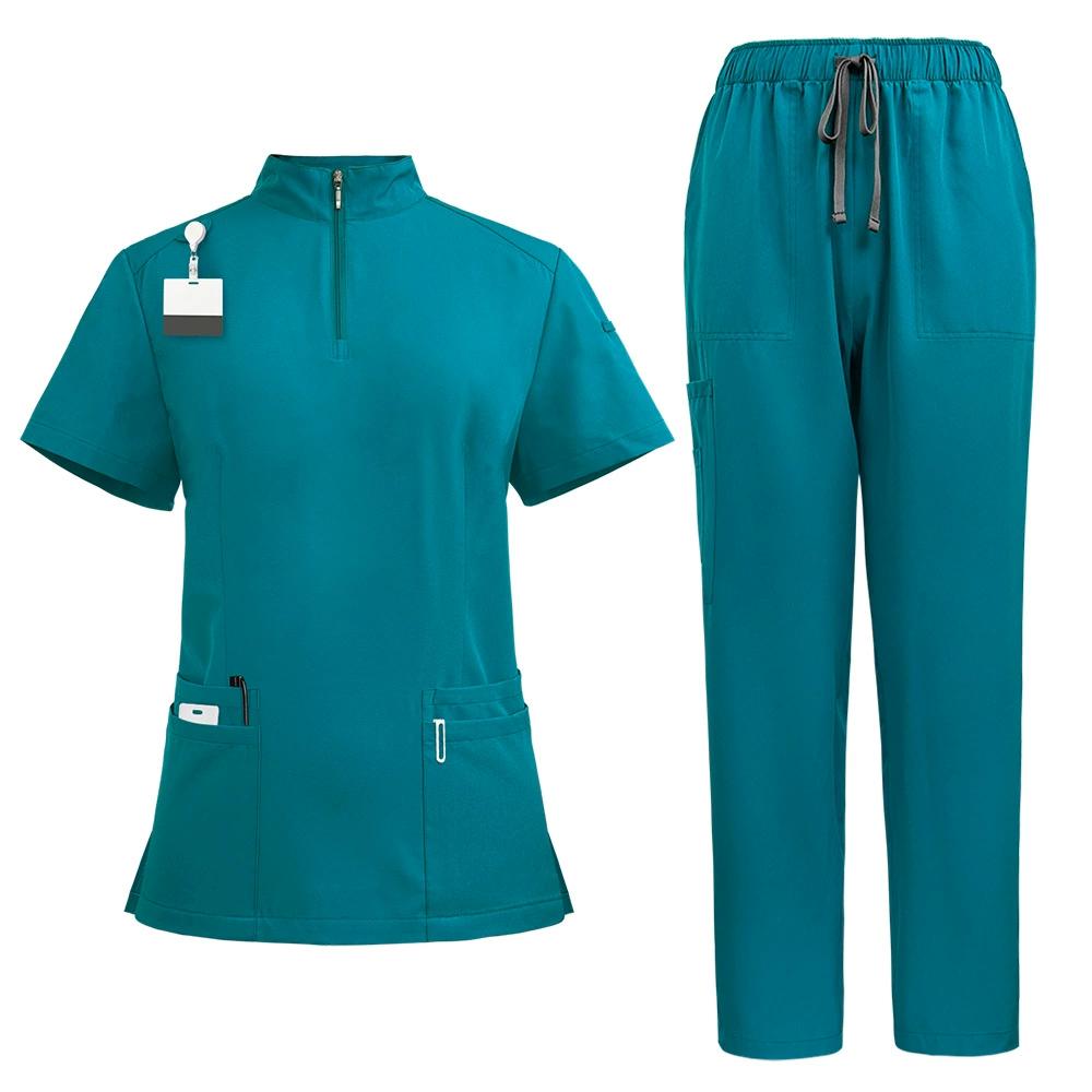 Set da lavoro alla moda con zip e colletto alto per donna e uomo, camici medici per infermieri, pantaloni taglie forti, tuta da lavoro per dentista e infermiere, bellissimi indumenti da lavoro