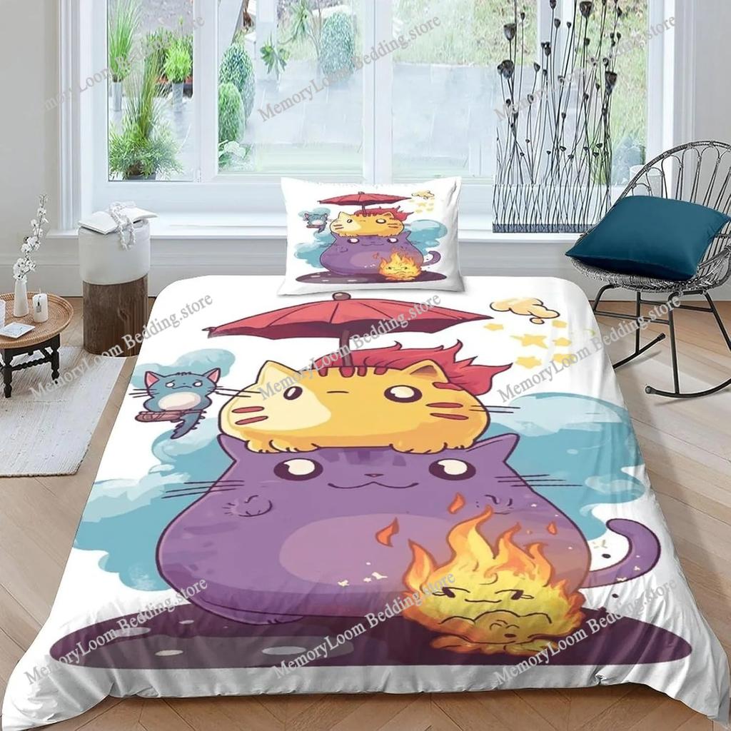 Anime Duvet Cover Pillowcase Bedding Set T-Totoros Kawaii Adult Boy Girl Bedroom Decoration Children Single Double Home Textiles