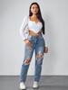 Jeans strappati da donna - Nuova tendenza europea americana, Lavati, Casual, Versatili, Elasticizzati, Larghi, Gamba dritta