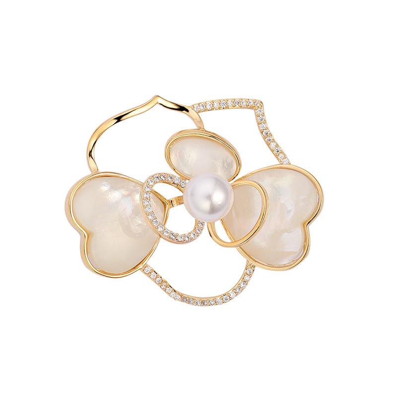 Bo Xin Yun Fashion Seashell Camellia Brooch - Luxury Pearl Corsage Pin for Suits