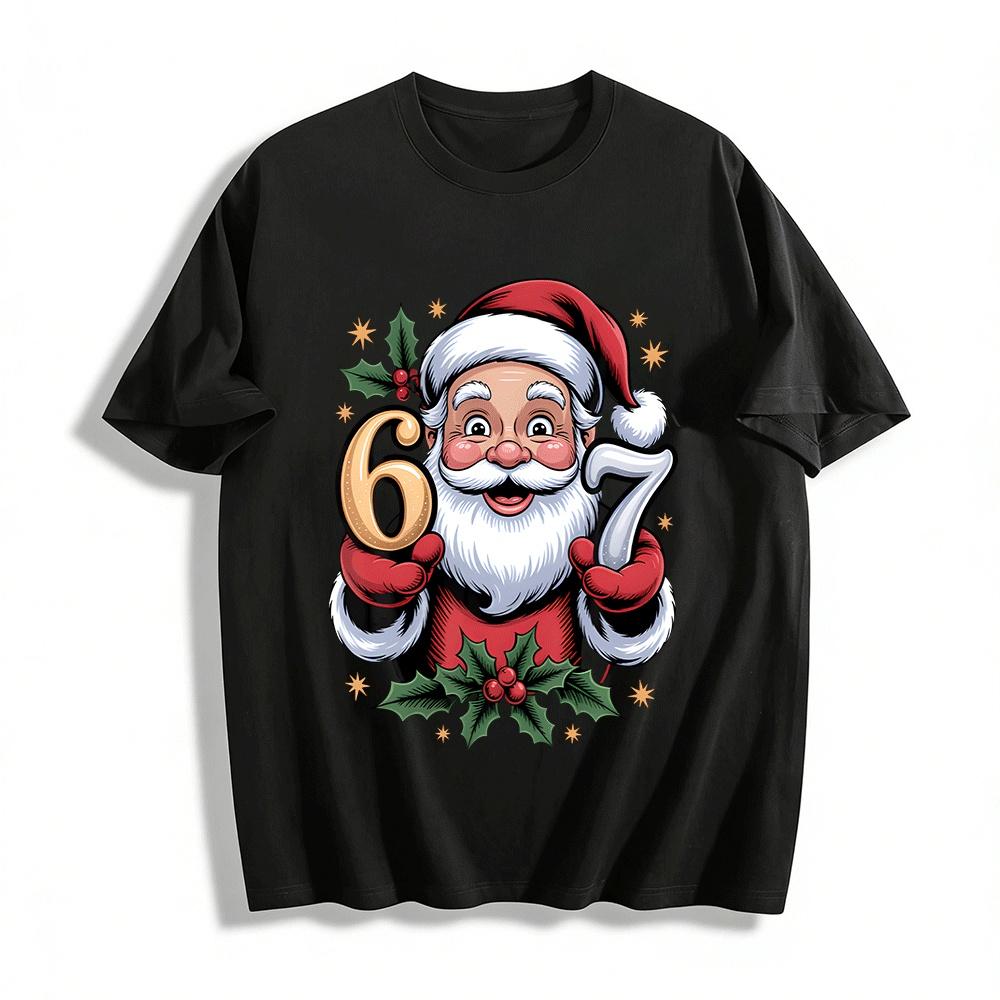 Christmas Number 67 Santa Print Casual Festive Vibe Top Pure cotton T-shirt XXS