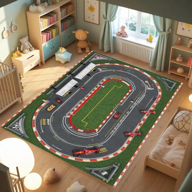Kids Racing Car Track Circuit Carpet Mat Rug Toy Car Playmat Home Decoration Floor Rugs for Living Room Bedroom Playroom