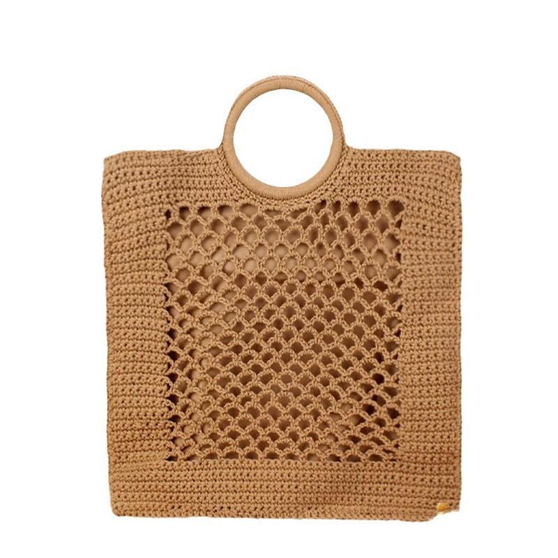 

Hollowed-out Cotton Thread Ring Handbag New All-matching Hand-knitted Bag Women s Large-capacity Tote Vacation Sand хакі