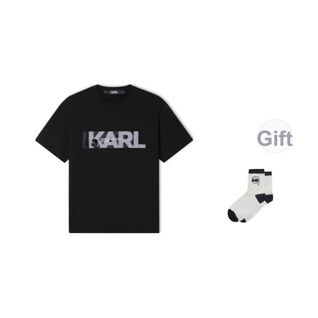Karl Lagerfeld Outdoor Commuting Minimalist Versatile Solid Color Logo Embroidered Round Neck Short Sleeve T-Shirt Unisex Tops Black 1K1E50602820001