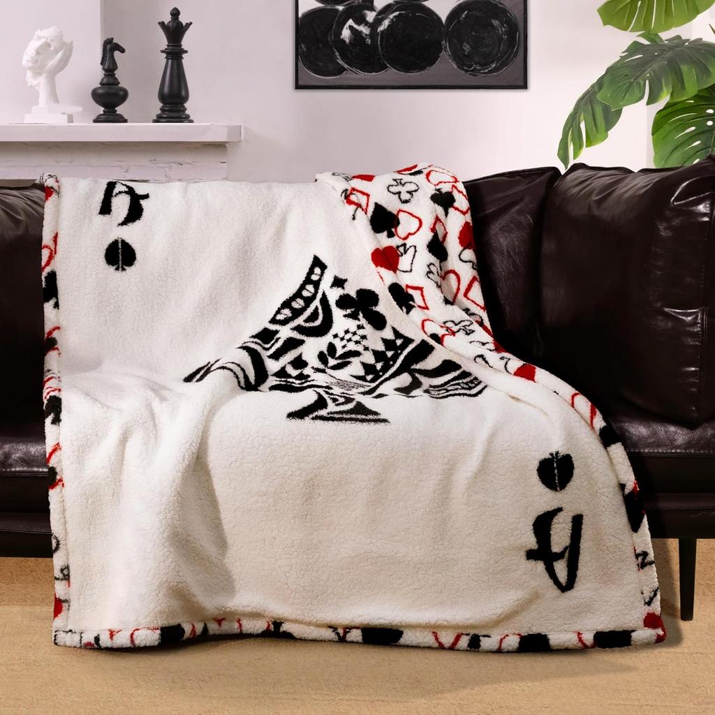 Blunique Throw Blanket UltraSoft DoubleSided Sherpa Warm  Cozy for Living Room Bedroom or Outdoor Use Poker Print X Inches Black