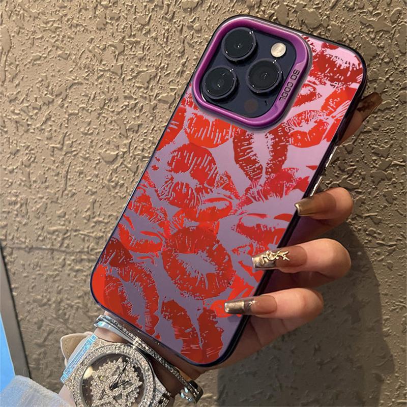 Sexy Girl Red Lips Electroplate Silver IMD Phone Case For iPhone 15 16 Pro Max 14 13 12 11 XR XS 7 8 Plus Shockproof Back Cover