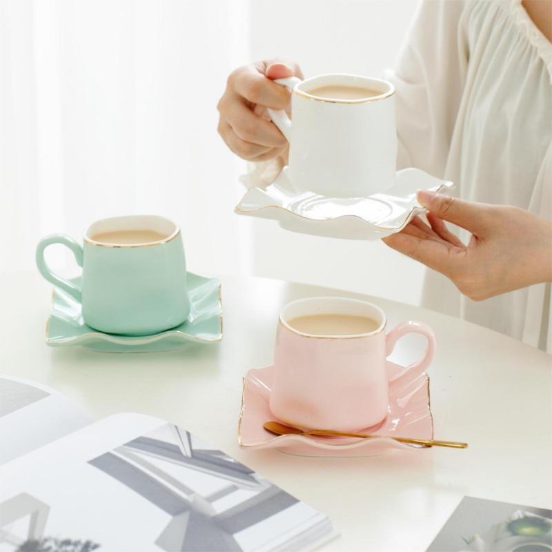 

Креативная керамическая кофейная чашка блюдце макарон маленькая свежая чашка для воды в стиле инс для девочек офис дом керамическая чашка блюдце 240ML