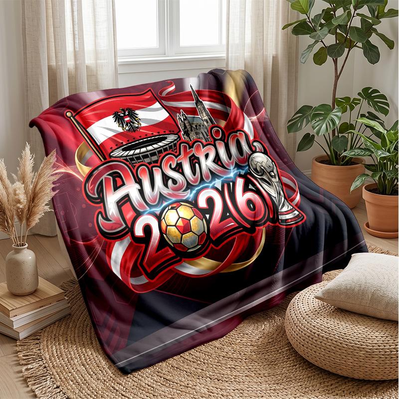 Austria Football Printed Flannel Blanket Skin Friendly Warm Decorative Throw for Indoor Couch Bed Daily Use