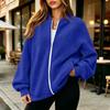Women's Long Sleeve Baseball Collar Zipper Jacket, Loose Fit, Color