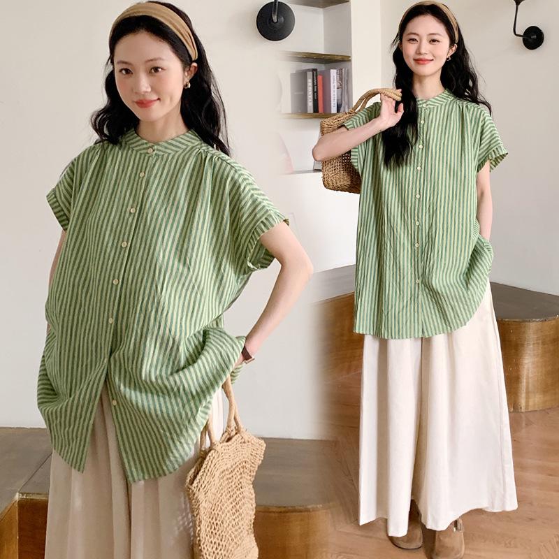 

Korean Style Mint Green Oversized Shirt & Wide-Leg Linen Pants Two-Piece Set L
