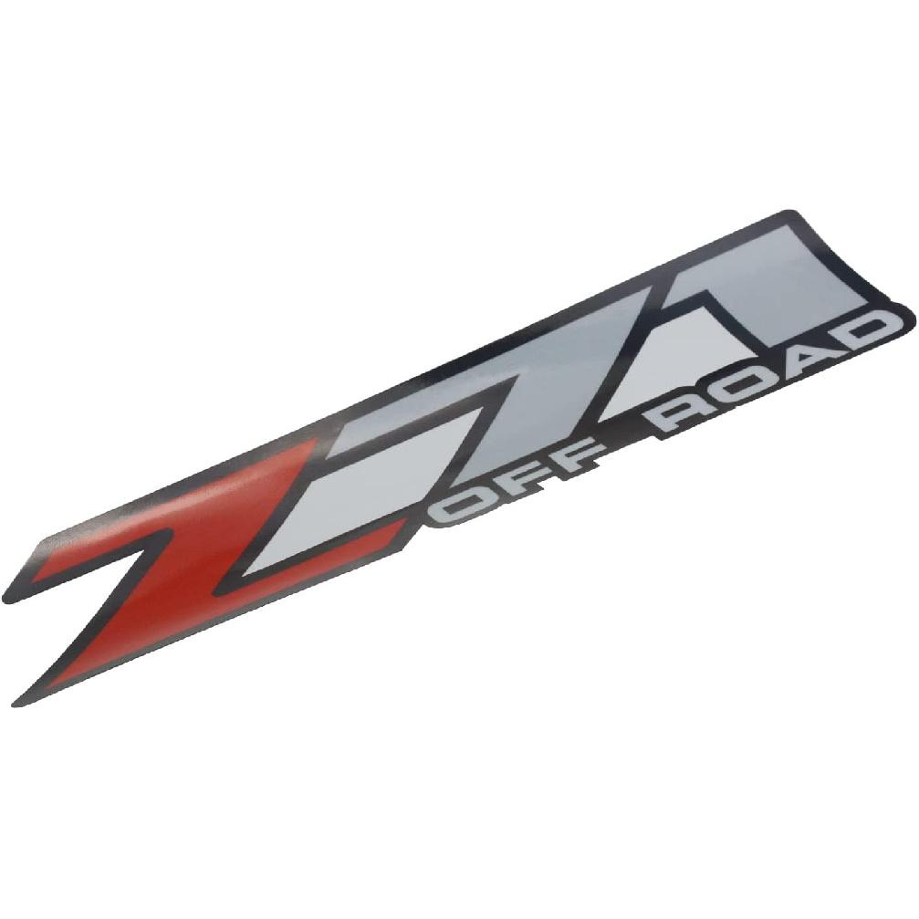2Pc Z71 Off Road Decals Stickers Emblem Replacement for Silverado Z71 2001-2006 Bed Side 1500 2500 HD (Silver Red)