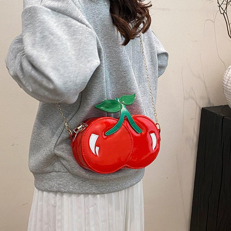 Women's Funny Cherry Shape Shoulder Crossbody Bag Cute Personalized Chain Design Small Purse and Handbag AVE