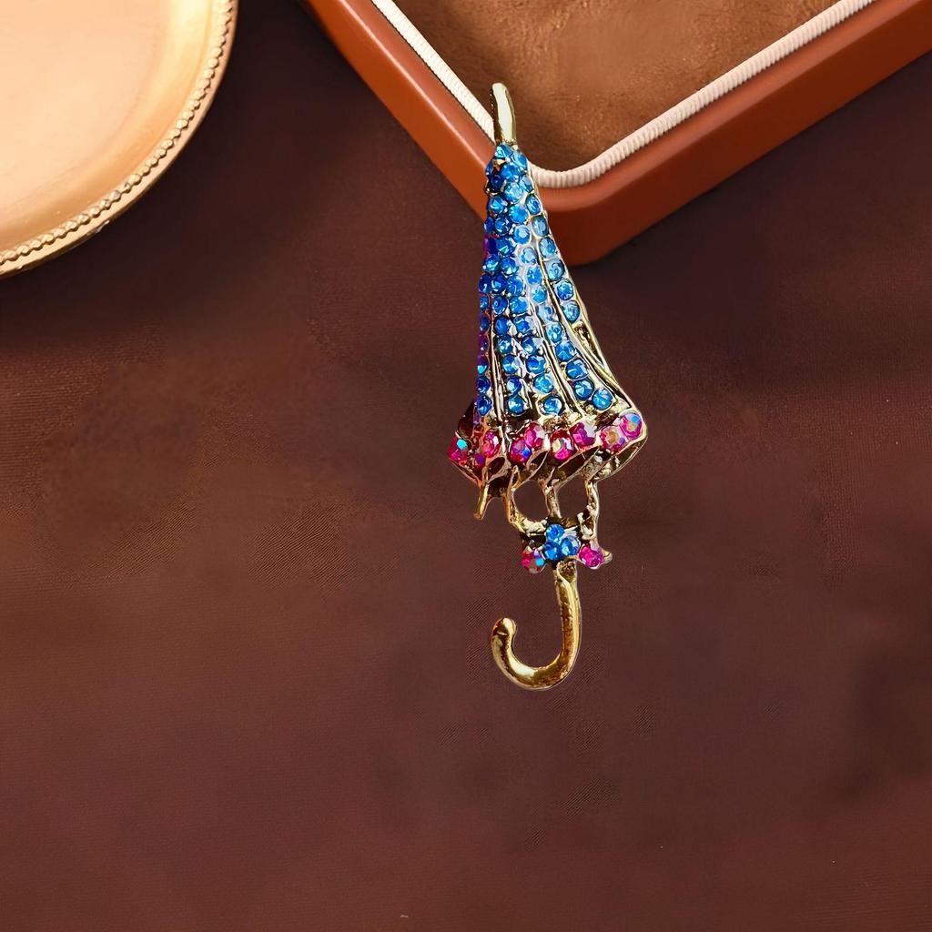 Luxury Rhinestone Bow Umbrella Brooch: Elegant Flower Design, Anti-Exposure