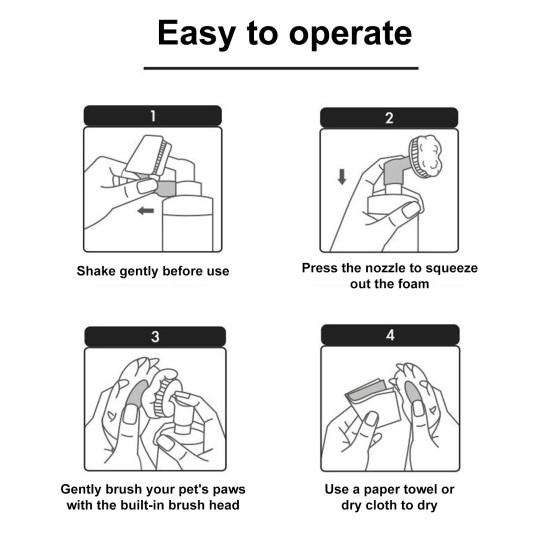 150ML Καθαριστικό ποδιών κατοικίδιων χωρίς νερό Καθαριστικό ποδιών σκύλου με ενυδατική βούρτσα, μη ερεθιστικό καθαριστικό ποδιών γάτας Προμήθειες για κατοικίδια